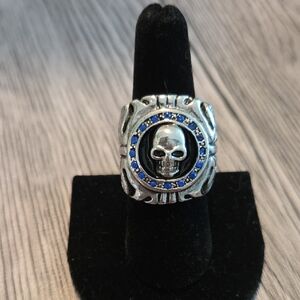 Skull Ring with Blue Accents